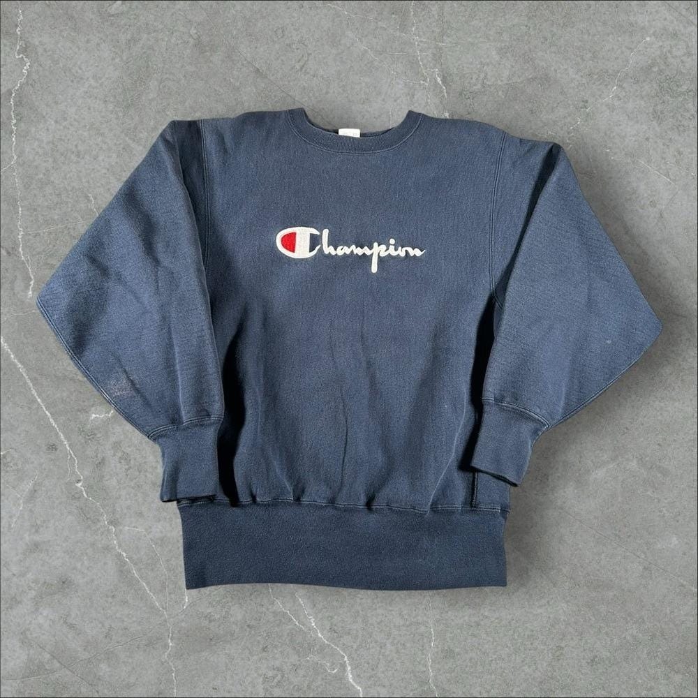 Vintage 90s Champion Reverse Weave Sweatshirt Mens Large Navy Blue USA Spellout